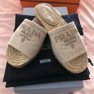 Prada Espadrilles Prada Logo Size 35 US 5 Flat NIB | eBay Prada Calzature Donna Espadrille Sandal Size 35 display picture 1